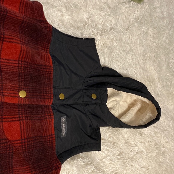 Red and Black Button Down Winter Vest With Hood - Picture 3 of 3